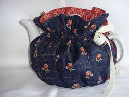 2 Cup Floral on Blue Reversible Tea Pot Cozy