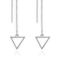Womens 925 Sterling Silver Simple Triangle Square Rhombus Long Ear Stud Earrings N3