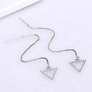 Womens 925 Sterling Silver Simple Triangle Square Rhombus Long Ear Stud Earrings N4