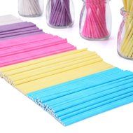 Colored Lollipop Sticks 100 count 6 inch (Blue, White, Purple, Yellow, Rose-red) (100)