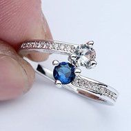 Dazzling Women 925 Silver Round Cut White&amp;Blue Sapphire Ring Wedding Jewelry (9) N2