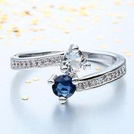 Dazzling Women 925 Silver Round Cut White&amp;Blue Sapphire Ring Wedding Jewelry (9) N3