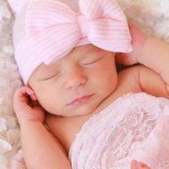 Newborn Baby Girls Toddler Stripe Hospital Cap Infant Comfy Bowknot Beanie Hat N6