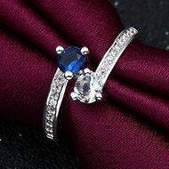 Dazzling Women 925 Silver Round Cut White&amp;Blue Sapphire Ring Wedding Jewelry (9) N4