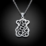 New Charm 925 Sterling Silver Plated Love Hearts &amp; Bear Pendant Necklace Jewelry