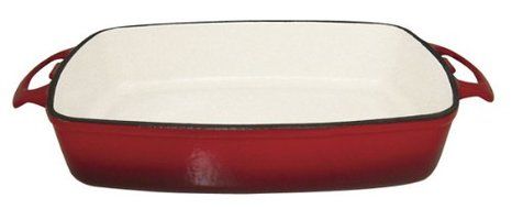Le Cuistot Enameled Cast-Iron 14 x 10 Inch Roasting Pan - 2 Tone Red
