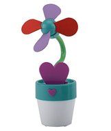 O2-Cool USB or Battery Operated Flower Fan with Night Light (Green/Purple/Red) N3