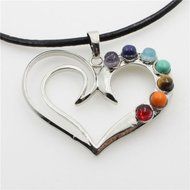 Natural Gemstones Healing Reiki 7 Chakra Moon Cross Charm Beads Pendant Necklace N11