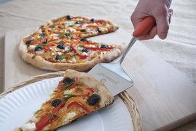 Pizzacraft PC0205 3.75&quot; x 6&quot; Wedge Shaped Stainless Steel Pizza/Pie Slice Server with Soft Grip Handle N4