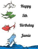 Dr Seuss One Fish Two Fish Red Fish Blue Fish Edible Image Photo Sugar Frosting Icing Cake Topper Sheet Personalized...