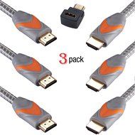 Sinseader two pack 6ft HDMI Cable + Right Angle Adapter- Braided Cord - Gold Plated Connectors - Ethernet &amp; Audio... N9