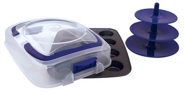 Entemann's ENT29116 12 Count Cupcake Carrier with Non-Stick Pan and 3-Tier Cupcake Stand