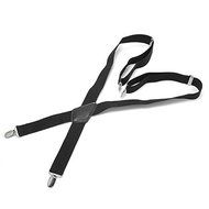 New Mens Black Elastic Suspenders Leather Braces X-Back Adjustable Clip-on