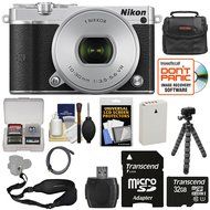 Nikon 1 J5 Wi-Fi Digital Camera &amp; 10-30mm Lens (Silver) with 32GB Card + Battery + Strap + Case + Flex Tripod... N3