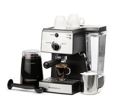 7 Pc All-In-One Espresso Machine Bundle Set, 15 Bar Pump - (INCLUDES: Electric Coffee Bean Grinder, Portafilter... N2