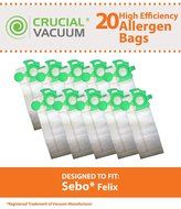 20 Sebo Felix HEPA Style Cloth Bags, Part # 7029ER, Designed &amp; Engineered by Crucial Vacuum N2