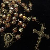 AB Crytal Beads Vintage Rosary Pink Catholic Necklace Religious Church N2