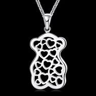 New Charm 925 Sterling Silver Plated Love Hearts &amp; Bear Pendant Necklace Jewelry N3