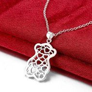 New Charm 925 Sterling Silver Plated Love Hearts &amp; Bear Pendant Necklace Jewelry N4