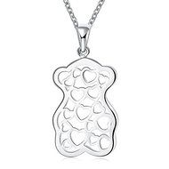 New Charm 925 Sterling Silver Plated Love Hearts &amp; Bear Pendant Necklace Jewelry N6