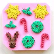 Y&amp;XL&amp;H Christmas Deer Snowflake Crutch Fondant Cake Chocolate Silicone Mold Cake Decoration Tools,L9.7W9.7H1cm