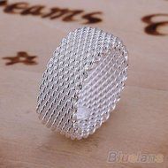 Women's Wide Net Woven Mesh Finger Ring Silver Plated Jewelry Charms Stylish (9)
