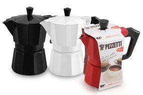 Pezzetti Stove-Top Espresso Coffee Maker Moka Pot - 3,6 Cup - Black/White/Red (6 Cup, Black)