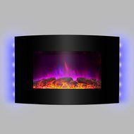 AKDY&reg; 36" Wall Mount Type Tempered Glass 2 Setting Adjustable 1500W LED Backlight 2-in-1 Log &amp; Pebble Interchangeable... N8