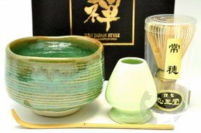 Japanese Mino Yaki ware Matcha Bowl And Tea Ceremony Set Green Tea 11.5 / 11.5 / 8cm (4.5 / 4.5 / 3.1inch)[7376]