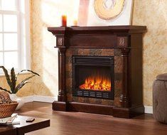 Cameron Faux Slate Fireplace, ELECTRIC, ESPRESSO