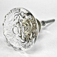 Furniture Knob, Antique Glass Drawer Pulls and Cabinet Door pulls 6-Pack T100M Small 35mm Clear Embossed Daisy... N3