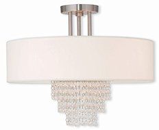 Livex Lighting 51028-91 Brushed Nickel Flush Mount with an Off-White Fabric Hardback Shade by Livex Lighting