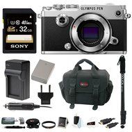 Olympus PEN-F Mirrorless Digital Camera (Black Body) w/ 32GB SD Card &amp; Monopod Bundle N4