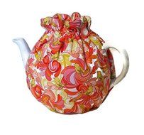 Teapot Cozy, tea warmer with Yellow birds and Orange, Red paisley on white for a 5-8 cup teapot #315