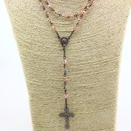 AB Crytal Beads Vintage Rosary Pink Catholic Necklace Religious Church N3