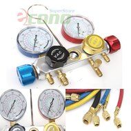 R410a R134a R12 R22 4 Way Valve Manifold Gauge + 4 Hoses Quick Adapter HVAC Kit N2