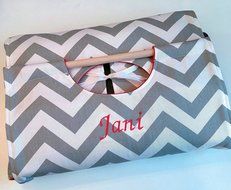 Gray Chevron 9x13 Dish Tote, FREE Shipping, Can be Personalized Silver and White ZigZag Stripe N4