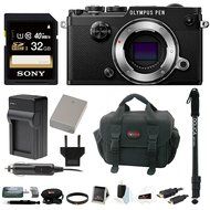 Olympus PEN-F Mirrorless Digital Camera (Black Body) w/ 32GB SD Card &amp; Monopod Bundle N5