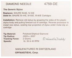 NEEDLE SHURE UPGRADE M44 N44 M44 M44MR M55 N44 759-DE 4759-DE N2