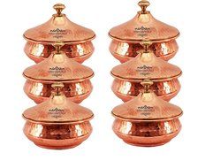 IndianCraftVilla 4.0" X 4.8" X 2.0" Handmade Steel Copper Mughlai handi Set of 6 Volume 300 ML With Lid serving...