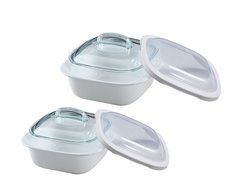 Corelle Bake and Serve 6-Piece Set, includes 1 each 1.5-quart SquareBaker with Glass and Plastic Cover and 2.5...