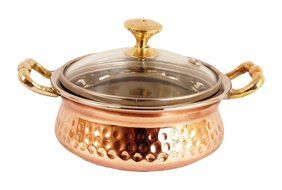 BLUE NIGHT Handmade Steel Copper Casserole With Glass Lid 400 ML - Serving Indian Food Home Hotel Restaurant Tableware...
