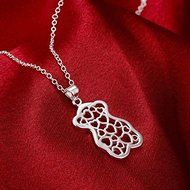 New Charm 925 Sterling Silver Plated Love Hearts &amp; Bear Pendant Necklace Jewelry N7