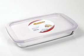Marinex Bakeware Medium Rectangular Glass Roaster with Plastic Lid, 13-5/8" x 8-1/8" x 2"