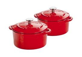 Lodge ECMCR43 Enameled Cast Iron Mini Round Cocottes, Red, Set of 2