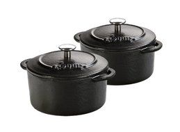 Lodge ECMCR43 Enameled Cast Iron Mini Round Cocottes, Red, Set of 2 N2