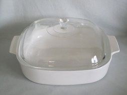 Vintage 1970s Corning White 10 Inch Cookmate Covered Skillet Casserole Dish 10" X 10" X 2"