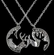 Fashion Silver Tone Necklaces Crystal Christmas Deer Pendent Chain 2 Couple Gift N4
