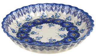 Classic Boleslawiec, Polish Pottery Hand Painted Ceramic Round Pie Dish 100-U-003