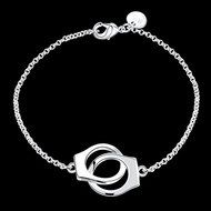 925 Silver Plated Fashion Vintage Women Handcuffs Necklace Bracelet Jewelry Set N7